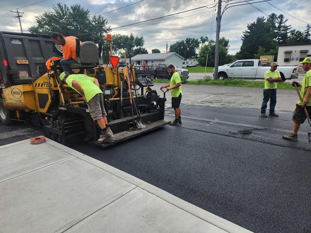 Asphalt paving crew working